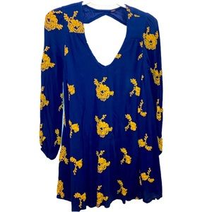 Women’s Free People Dark Royal Blue Long Sleeved Cut Out Mini Dress. Size Small.